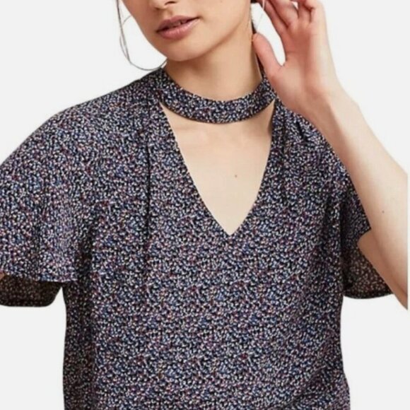 Anthropologie Maeve Bella Choker Flutter Sleeve Floral Blouse - Size XS - Picture 1 of 9
